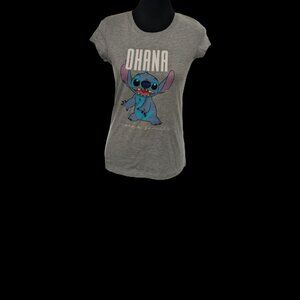 Disney Girl's L Grey Lelo & Stitch Ohana Means Family T-Shirt